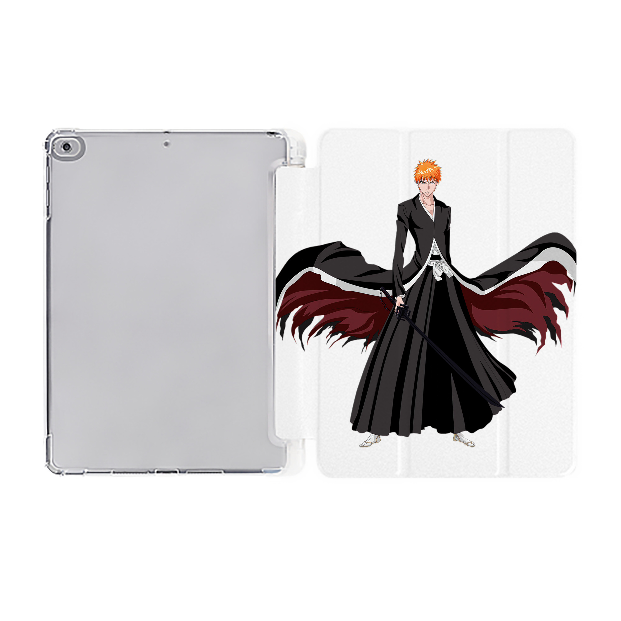 （画像用） ブリーチ 黒崎一護（くろさき いちご）BLEACH Kurosaki Ichigo IPad ケース ペン収納付き 三つ折りスタンド PUレザー×シリコン 対応機種9.5/10.5/10.9インチ